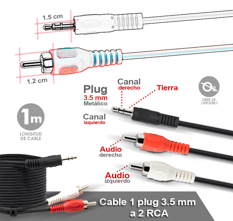 AC-1010BK Cable tipo "Y" 3.5 mm macho a 2 RCA macho 1.8 m